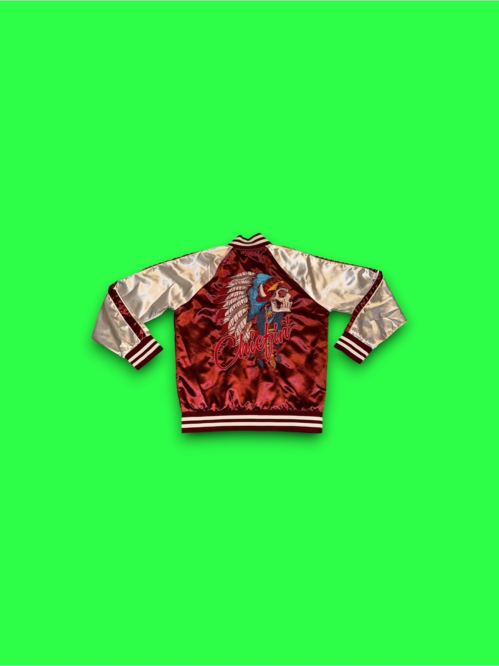 Carbon Sukajan Bomber Jacket Medium Chiefin Tribal Skull Embroidered Full Zip